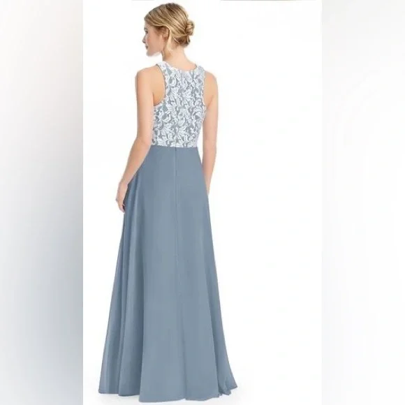 Elegant Blue and White Lace Evening Gown - Picture 3 of 6